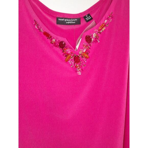 A Susan Graver Style Artisan Women's Top Beaded Pink Evening Office Siren 1X NWT - Picture 4 of 12